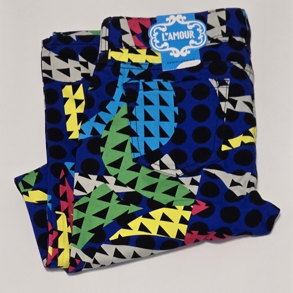 🖤 NWT L'Amour Nanette Lepore Size 7	Multicolor Bright Legging Pants Geometric - Picture 8 of 9